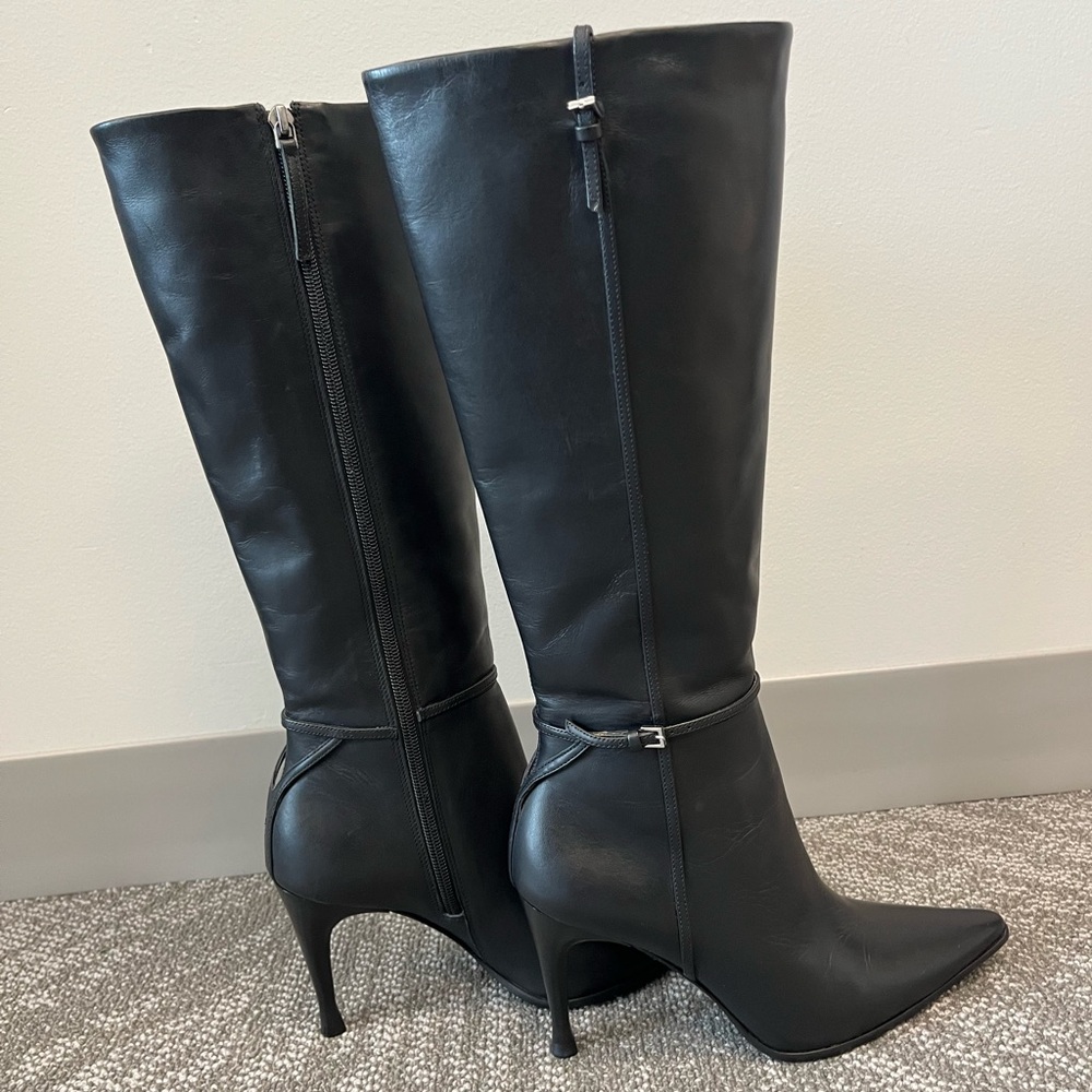 NEW Reformation Buckle Black Leather Knee High Boots - unworn